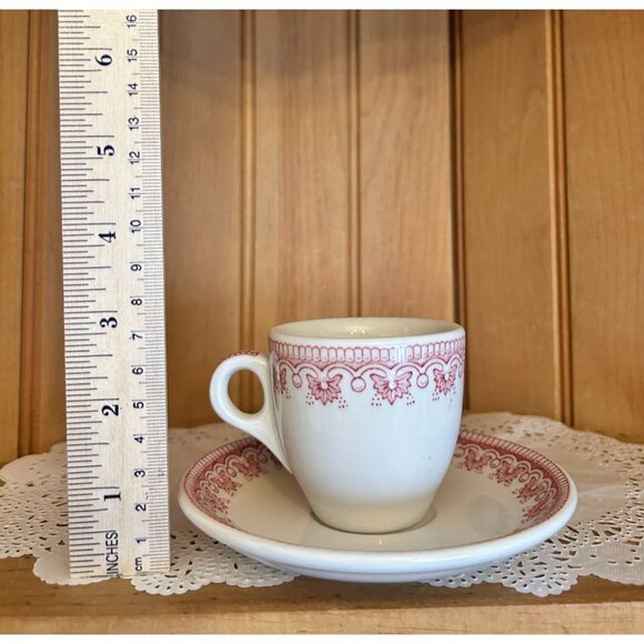 Vintage Jackson China Red Pattern Demitasse Cup Saucer Set Restaurant Teacup Ret - Picture 10 of 10